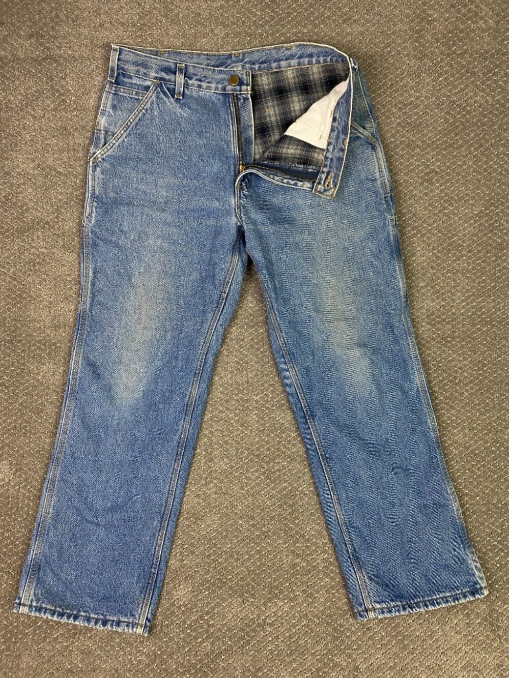 Vintage Carhartt Flannel Lined Carpenter Jeans Mens 33x30 Blue Cotton